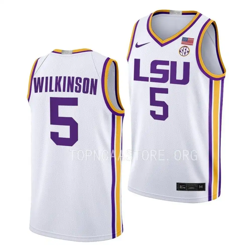 Men's LSU Tigers Mwani Wilkinson #5 White Limited 2022-23 NCAA Basketball Jersey